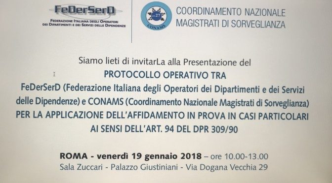 Protocollo operativo tra federserd e conams – Roma 19 gennaio 2018